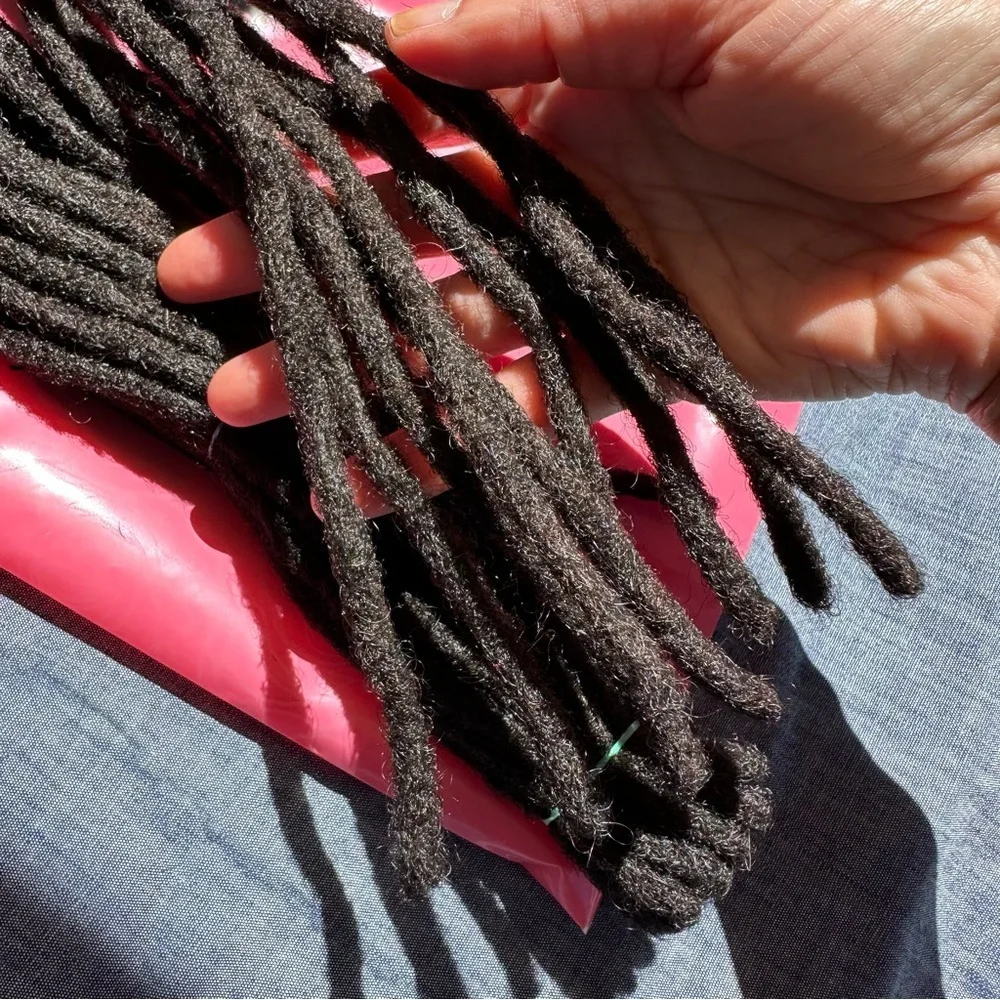 14” Natural Black Dreadlock Extensions Human Hair 0.6 cm 30 Strands #RB7